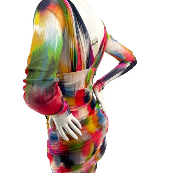 Fuzzi Womens Bodycon Multi Form Fitting Dress Long Sleeve Made in Italy NWT Lrg - Picture 5 of 14